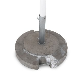 Betongfot för parasoll med metallstolpe och vit skärm