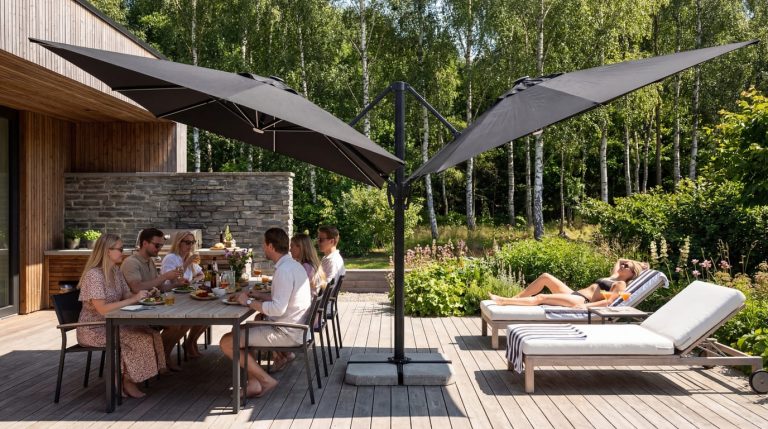 Mer skugga i sommar — parasollet byggt för nordiska terrasser